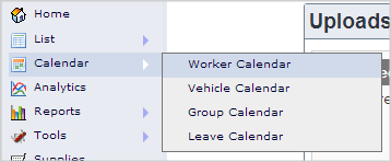 Main Menu - Worker Calendar